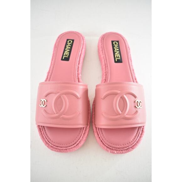 Chanel 23C Pink Lambskin Leather CC Logo Slide Sandal Slip Espadrille Flat 42 - Picture 9 of 15